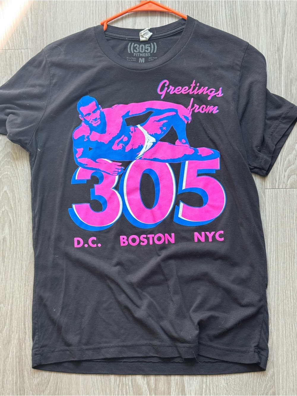 305 Graphic Crewneck T-Shirt - Black with Pink & Blue Print